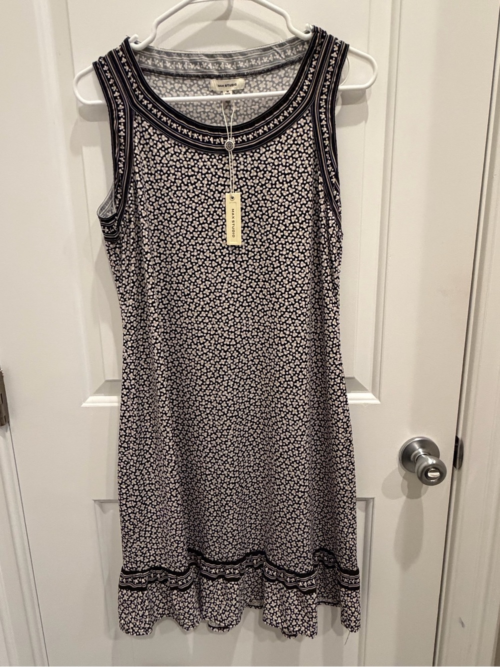 Max Studio Black & White Sleeveless Floral Border Midi Dress